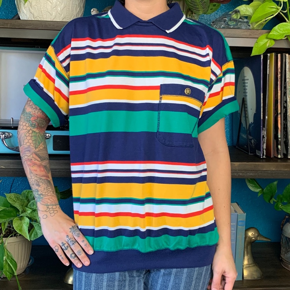 Vintage 90s primary colors polo with star button
